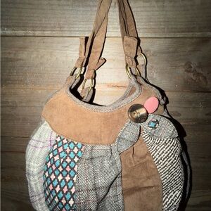 Patchwork Brown and Gray Women's Bag with free Rosetti wallet
